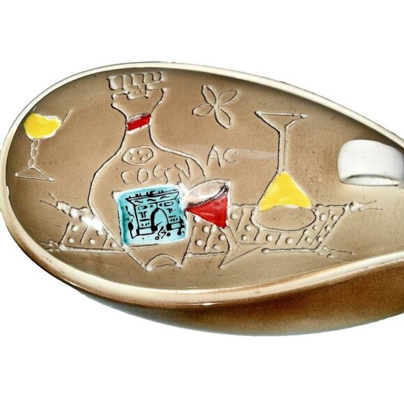 Wales Vintage Display Bar Ware Made in Japan Whimsy Cognac Picnic Scene Freeform - Picture 2 of 14